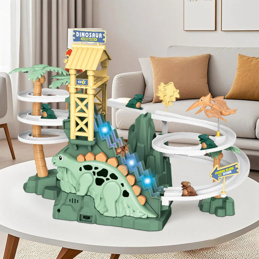 Double Track Dinosaur Climbing Slide with Lights and Music for Toddlers Creativity Gift Age 3 -6 Boys Girls Kids