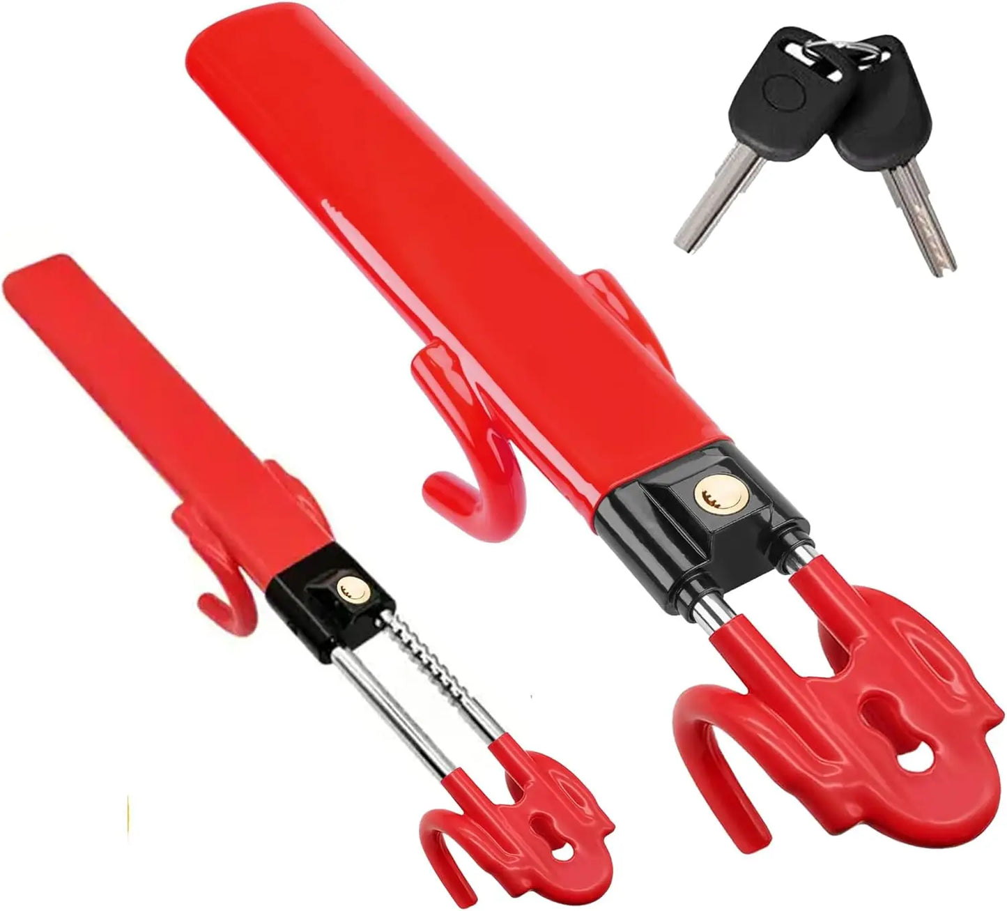 Car Steering Wheel Lock Universal Anti-Theft Security Device Adjustable Length Van SUV Vehicle Protection with 2 Keys Red