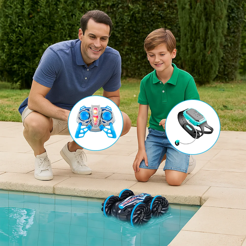Amphibious Remote Control Car Gesture Sensor 4WD Off-Road Toy Car 360 Degree Rotating Waterproof RC Stunt Car for Kids Gifts