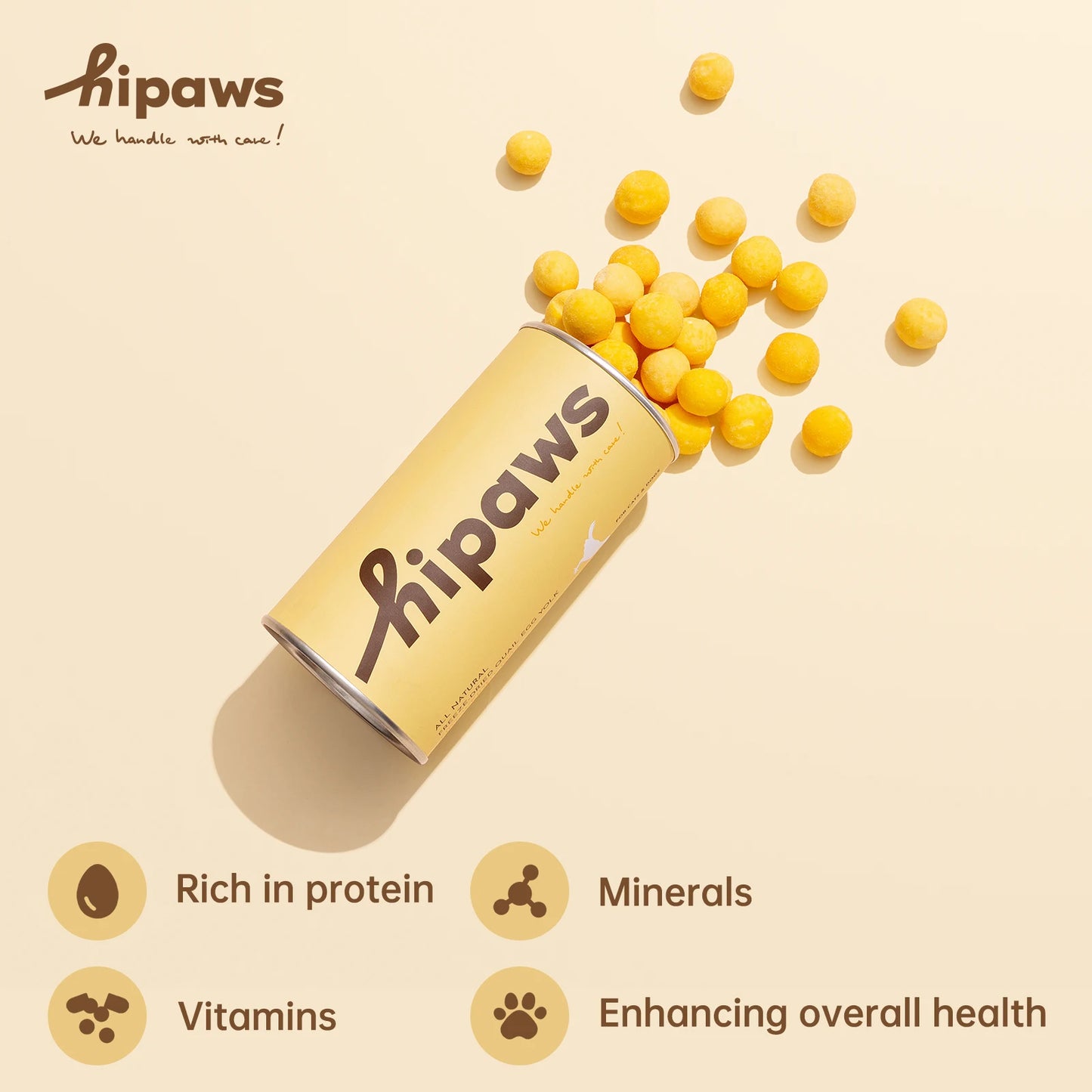 Hipaws All Natural Quail Egg Yolk Freeze-Dried Cat Treats Toppers (100g Tube), Fresh Quail Egg Yolk Dog Treats