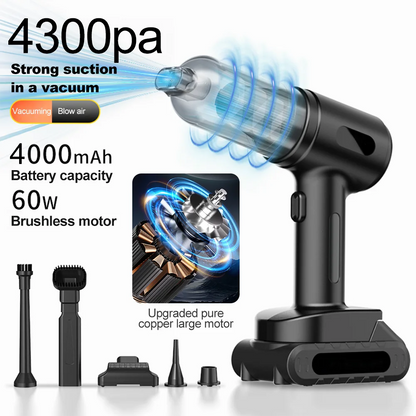 Wireless Car Vacuum Cleaner Suction Blowing Charging Extraction 4 in 1 Dust Removal With 4000Mah Battery and Flat Long Nozzle