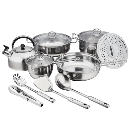 Stainless Steel Cookware 14-Piece Set Thickened Non-Stick Flat-Bottomed Frying Pan Milk Pot Soup Pot Combination Set