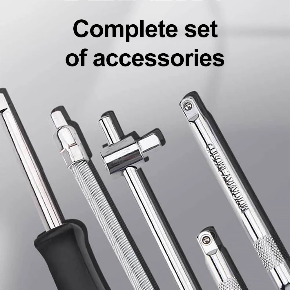 46-Piece Socket Wrench Set for Home Hardware Maintenance Auto Motorcycle Bicycle Repair with Black Case Garage Tool Kit