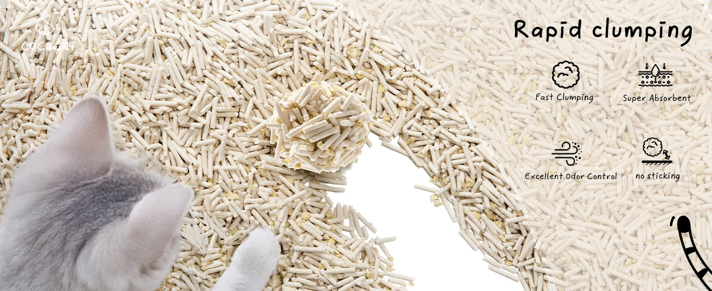 Cococat Plant-based Tofu Cat Litter - Biodegradable Clumping Litter, Dust-free and Easy Scooping, Flushable, Jasmi