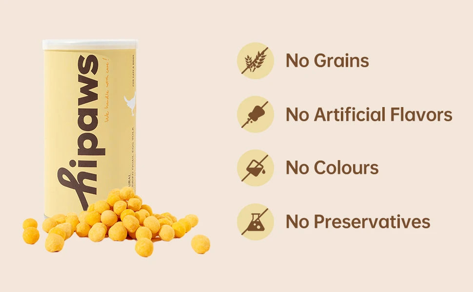 Hipaws All Natural Quail Egg Yolk Freeze-Dried Cat Treats Toppers (100g Tube), Fresh Quail Egg Yolk Dog Treats