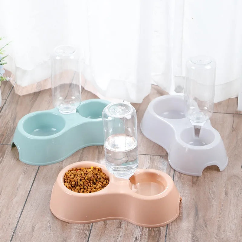 Double Feeder Automatic Water Drinking Pet Dog Cat Fountain And Stainless Steel Food Bowls Design For Dogs Cats