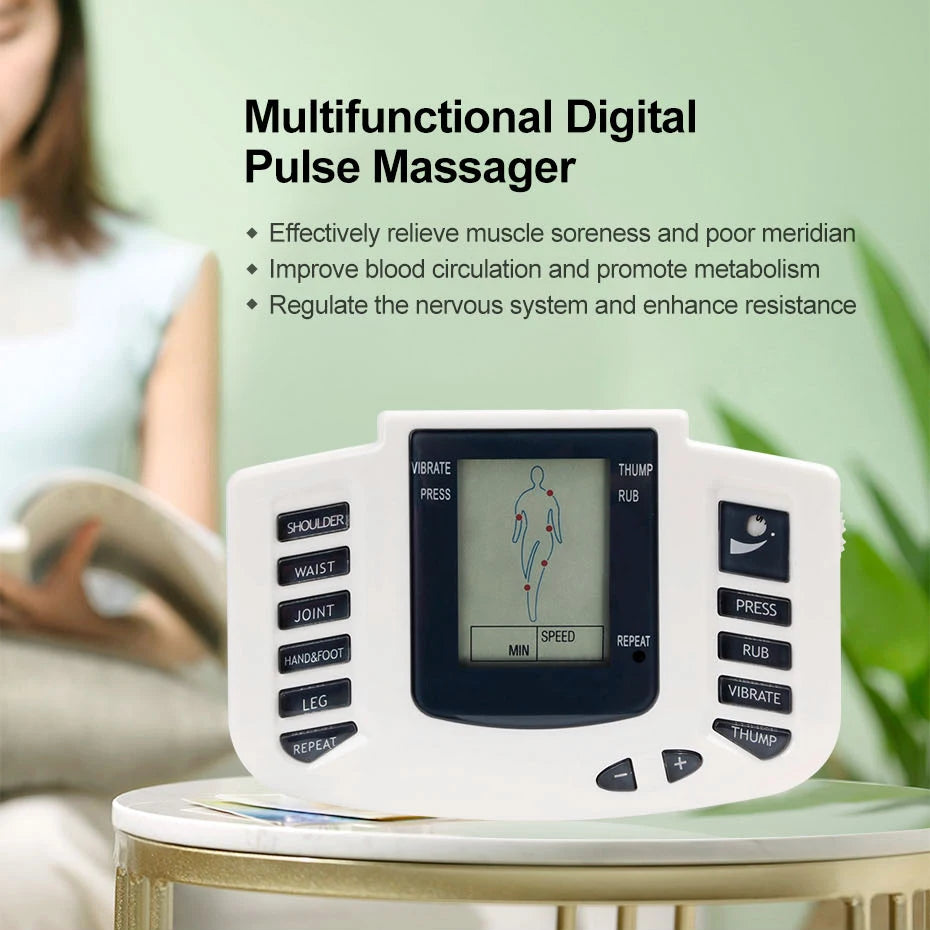 JR309 EMS Tens Massage Unit +16 Pads Russian Electrical Pulse Acupuncture Full Body Relax Muscle Massager Stimulator