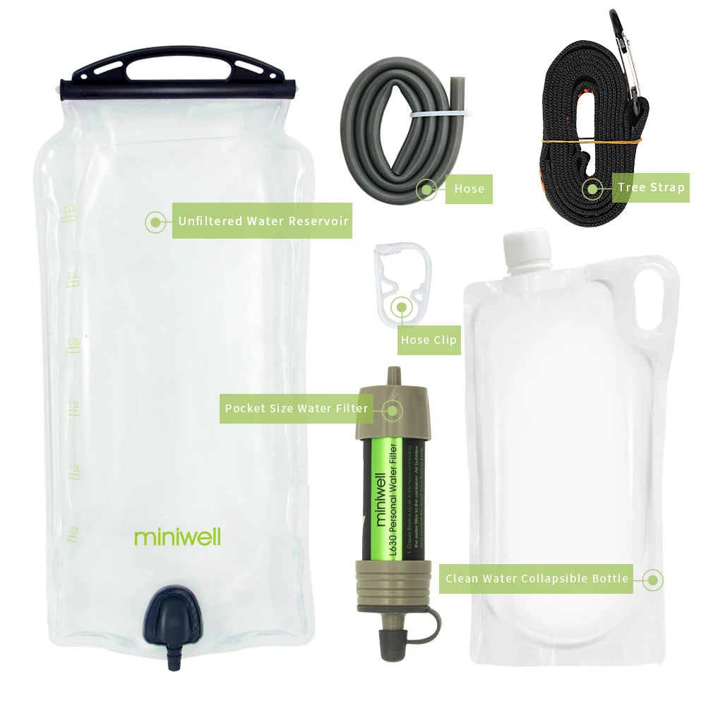 miniwell water purifier water straw filter survival emergency kit for hiking,camping,survival,emergency