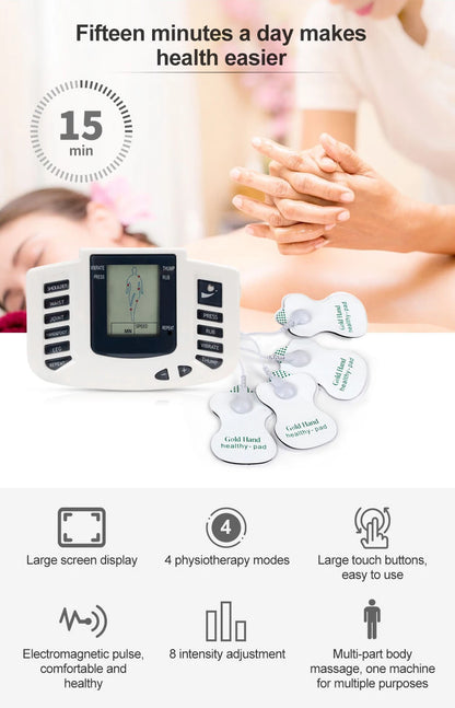 JR309 EMS Tens Massage Unit +16 Pads Russian Electrical Pulse Acupuncture Full Body Relax Muscle Massager Stimulator