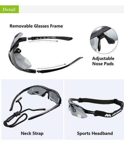 MOVIGOR 5 Lens Polarized Cycling Glasses Sports Men Sunglasses Road Bicycle Goggles Mountain Bike Riding Protection Eyewear set