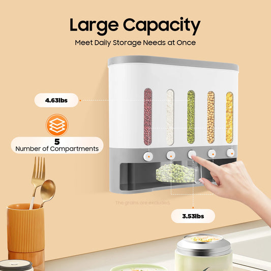 Cereal Dispenser Rice Grain Dry Food Storage Container Kitchen Wall Mounted Box Homes, Kitchens For Rice, Mung Beans, Flour