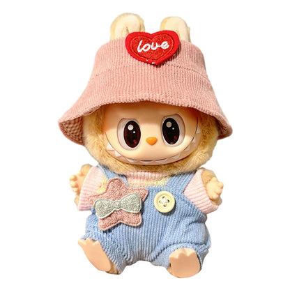 Mini Plush Doll Overall Decorative Kawaii Doll Clothes DIY Cute Plushies Outfit with Hat Cartoon Animal Toy Dress for Home Decor