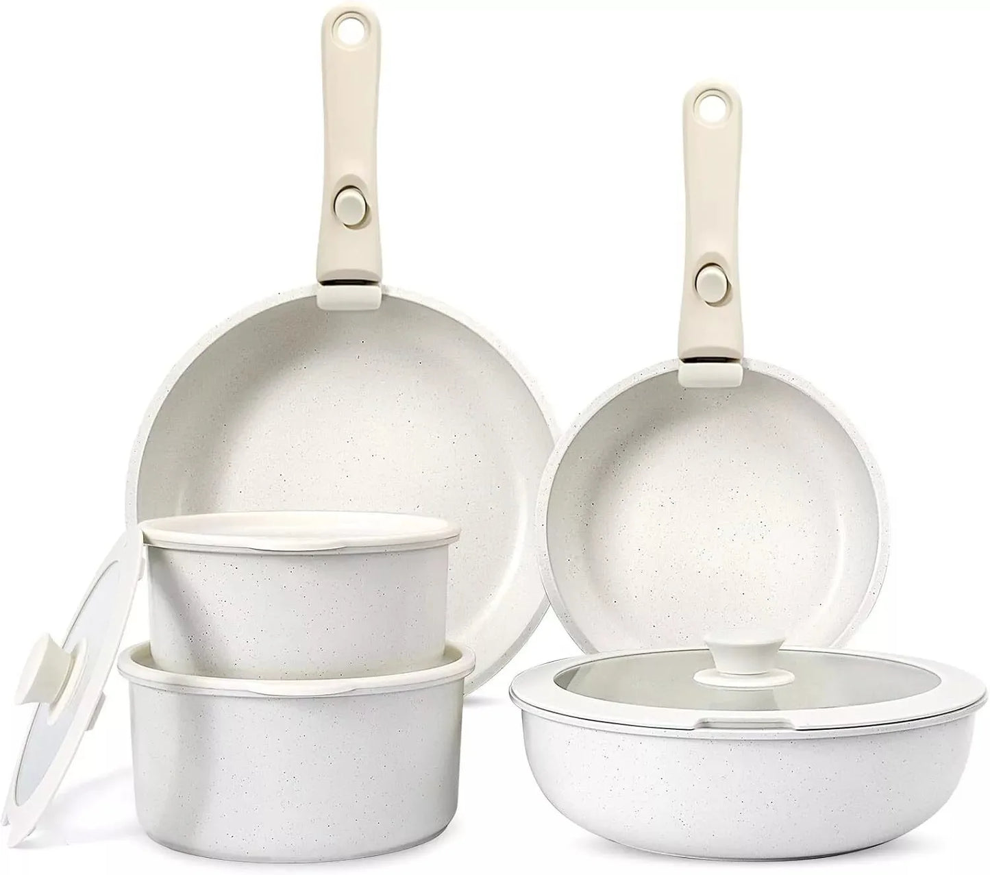 Kitchen Cookware Set Non-Stick Granite Pots and Pans Set with Removable Handle