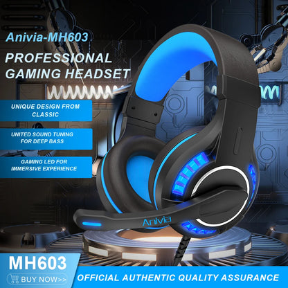 Pro Gaming Headset with Microphone, LED Lights, Bass Stereo Sound for PC PS5 PS4 Xbox, Computer Video Game Headphones Gifts for