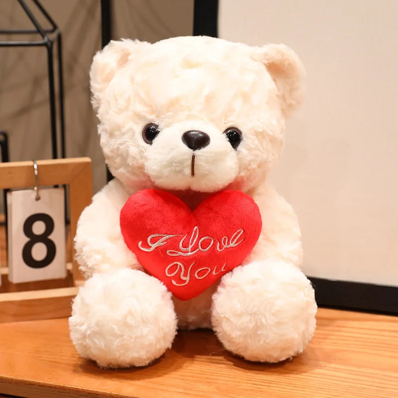 15/25cm Sitting Cartoon Bear Plush Toy Stuffed Valentine's Day Rose Animal Say Love Holding Red Heart Girlfriend Gift