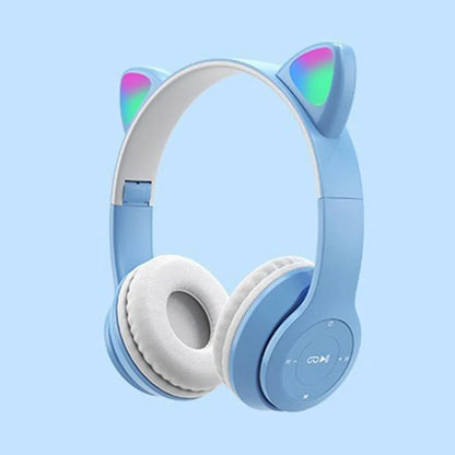 Wireless Headphones Cat Ear Gaming Headset Glow Light Bluetooth-Compatible Helmets Stereo Bass Sports Headphones for PC Phone