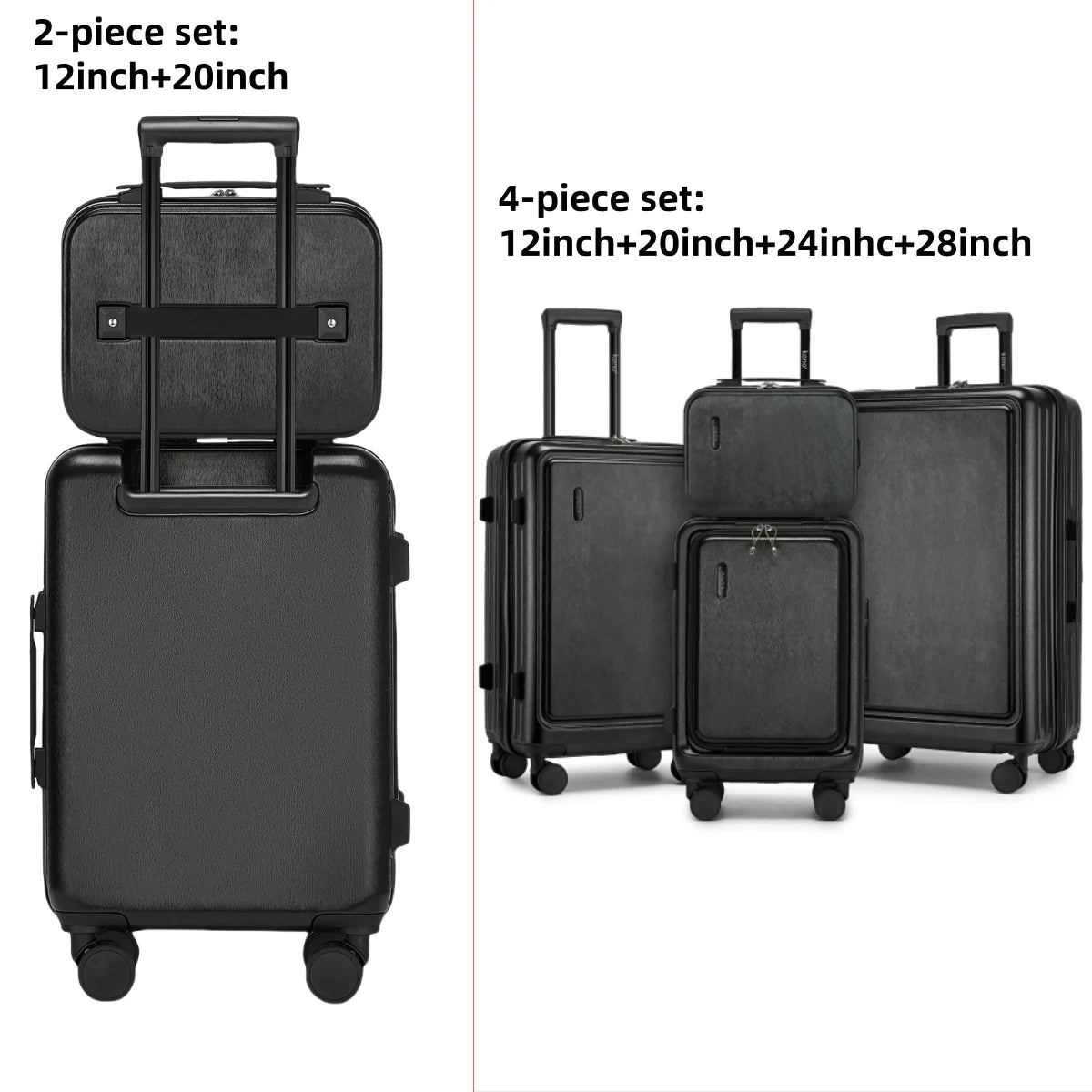 Kono 2/4-Piece Hardshell Luggage Set - ABS+PC Lightweight Suitcases w/TSA Lock & 4 Spinner Wheels, 12"-28" Carry-On & Check-In