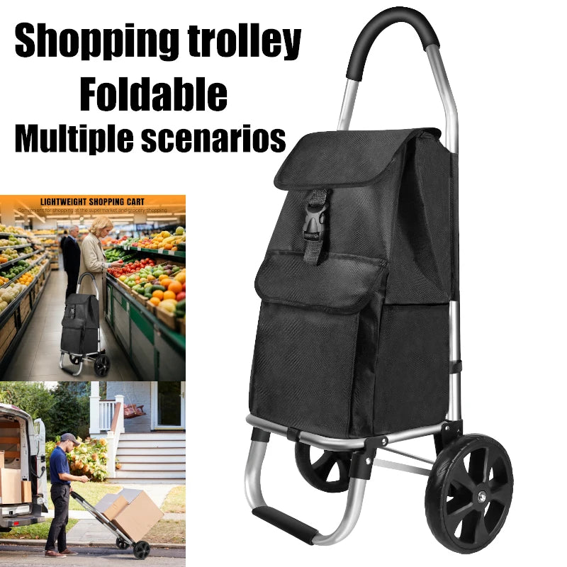 Foldable shopping trolley Lightweight aluminium shopping trolley Comes with removable shopping bag Waterproof fabric Mudguard