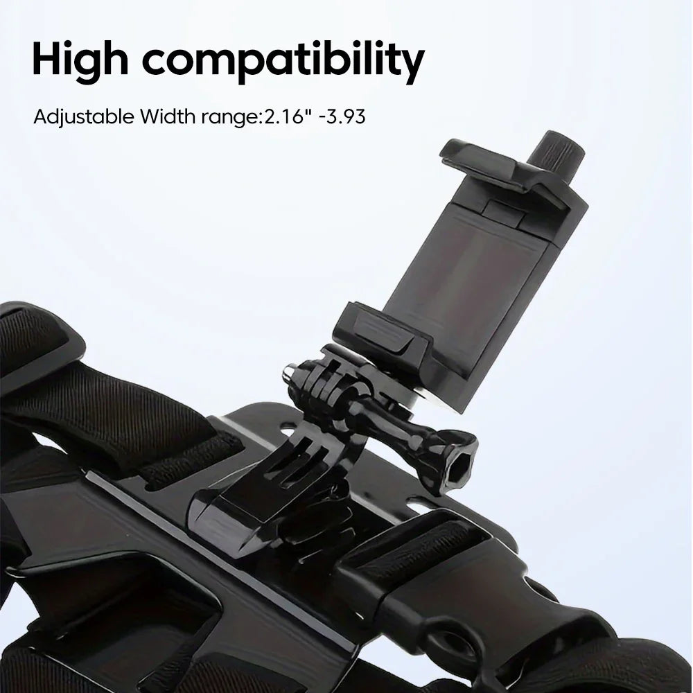 Adjustable phone clip stand with chest strap, fixed bracket for cycling, sports, climbing, and camera phones, chest phone mount.