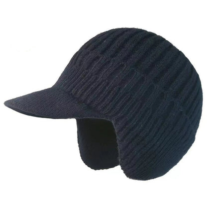 Winter Warm Fleece Lined Knit Hat W/Brim & Ear Flaps Stocking Caps Soft Beanie Hat For Women Men for Cold Weather Outdoor Sports