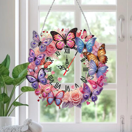 Acrylic Special Shape Butterfly DIY Crystal Diamond Clock Diamond Art Clock Pendants Kit Diamond Painting Clock for Home Decor