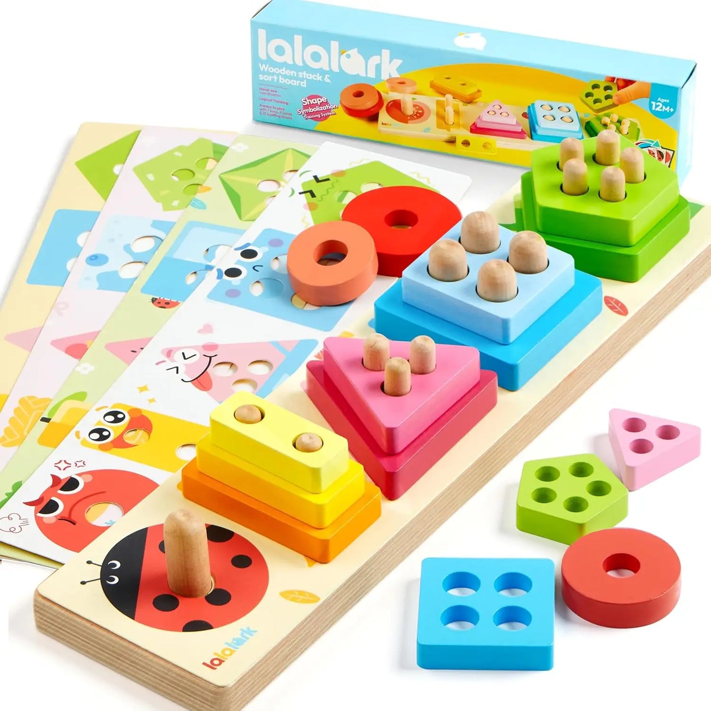 Joyfy Wooden Sorting Stacking Toys Shape Sorter Baby Educational Sensory Toys for Kids1-3 Christmas Birthday Gifts
