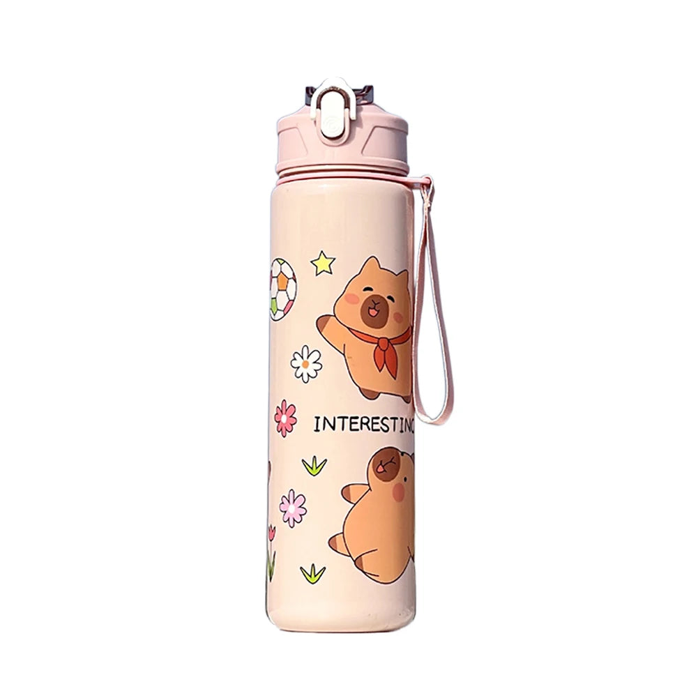 700ml Capybara Cute Water Cup with Straw & Handle Kawaii Travel Water Bottle Large Capacity Drinking Bottle for Fitness Sports