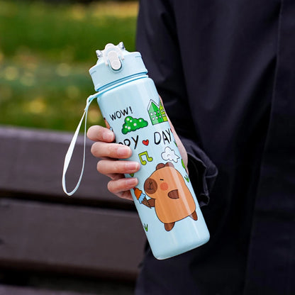 700ml Capybara Cute Water Cup with Straw & Handle Kawaii Travel Water Bottle Large Capacity Drinking Bottle for Fitness Sports