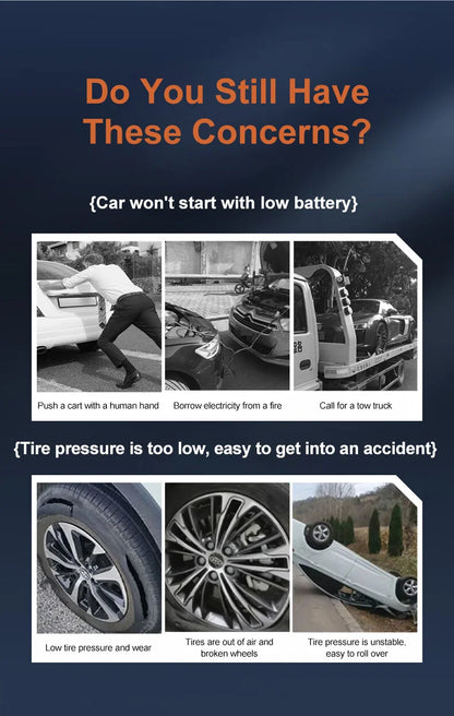 1200A Car Jump Starter 150PSI Tire Inflator 4 In 1 Multifunctional Automotive Emergency Power Bank Air Pump with Tire repair kit