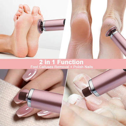 Electric Foot Callus Remover Nail Polisher 2-in-1 6-Speed Dual Grinding Heads Pedicure Tool for Smooth Heels Dead Skin Removal