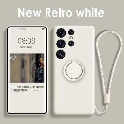 Liquid Silicone Phone Case For Samsung Galaxy S24 S23 FE S21 S20 S22 Plus Note 20 Ultra Cover with Magnetic Ring Holder Strap