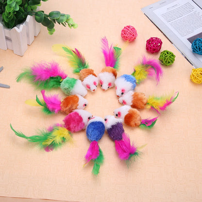 Pet Cats Mouse Toy Eco-friendly Rat Interactive Toys Non-toxic Lightweight Soft with Colored Feathers Training Game Cat Supplies