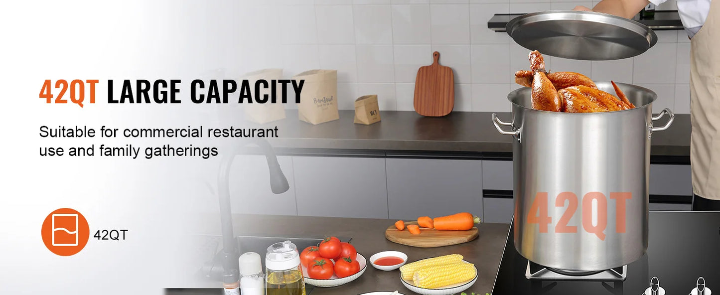 SucceBuy 42 Quart Stainless Steel Cookware Stockpot Commercial Cooking Pot Large Soup Pot Cookware Sauce Pot with Strainer Lid