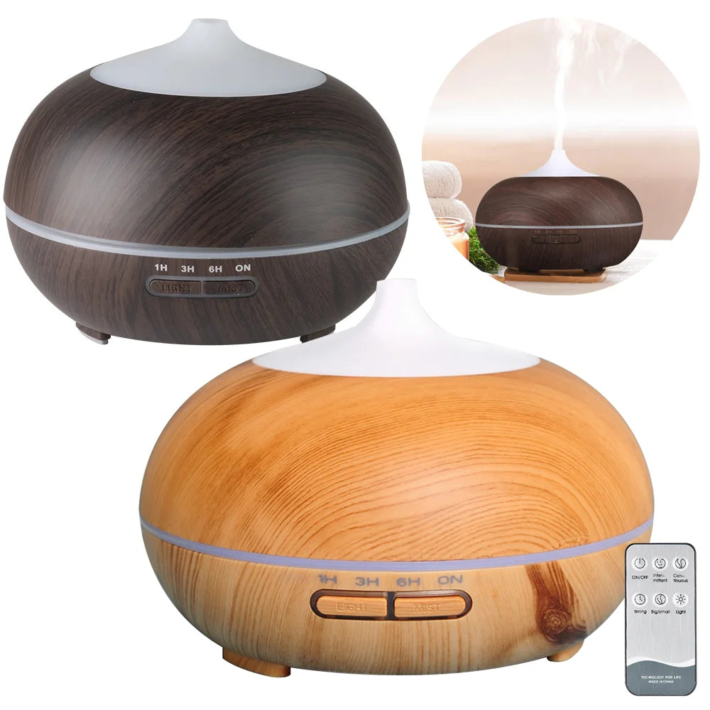 400ml Aroma Diffuser Aromatherapy Essential Oil Diffuser Wood Color Air Humidifier with 7 Colors Light Remote Control EU/UK Plug
