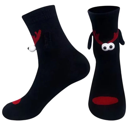 Christmas Magnetic Holding Hands Socks Soft Warm Unisex Couple Socks Christmas Socks Novelty Xmas Crew Socks for Women Men