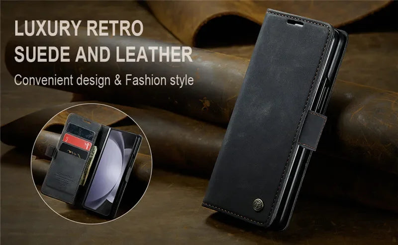CaseMe Retor Leather Wallet Card Slot Phone Case for Samsung Galaxy Z Fold 7 6 5 4 Fold5 Fold6 Shockproof Flip Stand Cover Coque