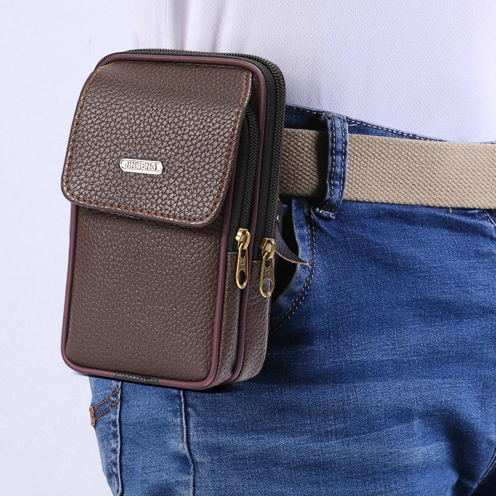 Men Cell Phone Waist Case Bag Pouch Leisure Small Leather Mobile Phone Belt Clip Bag Belt Pouch Leather Cell Phone Holster