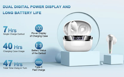 Wireless Earbuds, Bluetooth 5.3 Headphones Sports Headphones In Ear with ENC Noise Cancelling Mic, 30H Playback , LED Display.