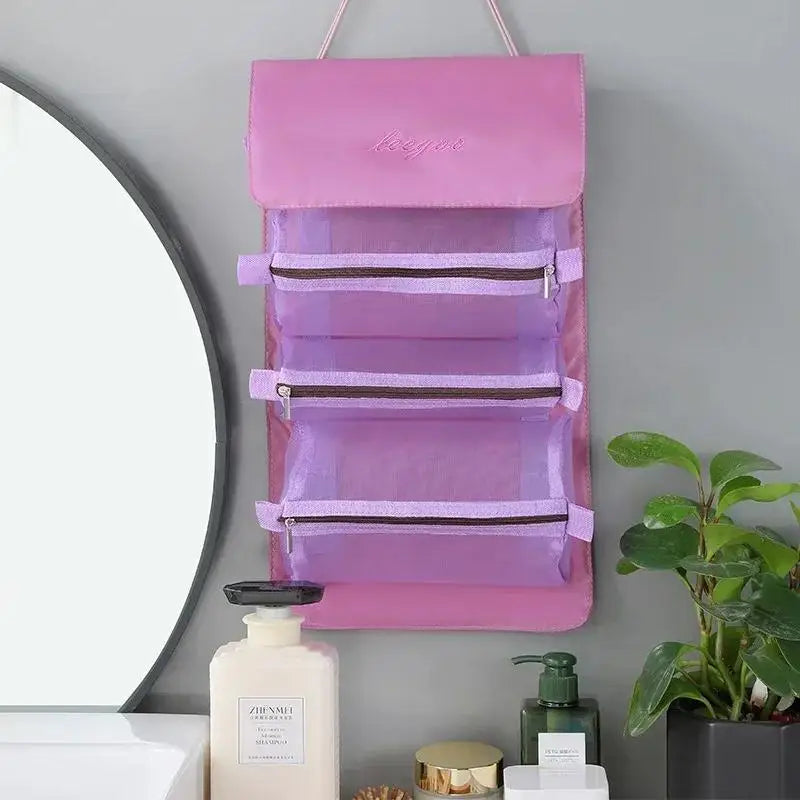 4-in-1 Detachable Makeup Bag Household Large Capacity Zipper Mesh Cosmetics Pouch Foldable Portable Travel Wash Storage Bags