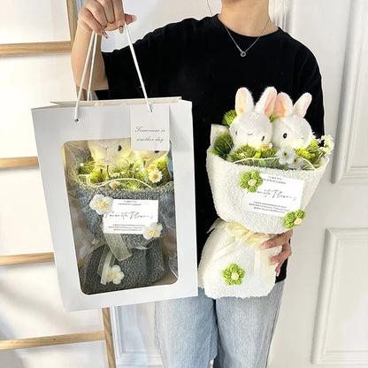 Rabbit Doll Plush Flower Bouquet Graduation Crochet Flower Bouquet Mothers Day Birthday Gifts Valentin Day Gift for Girlfriend