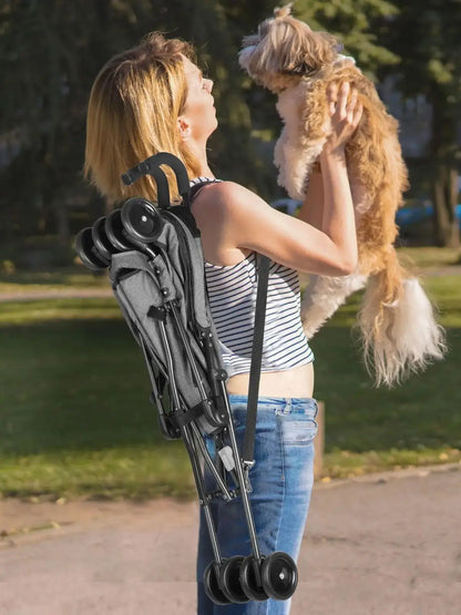 Travel Portable Dog Stroller, Pet Stroller for Small Puppy Dogs & Cats, Up to 33 lbs, Dark Grey