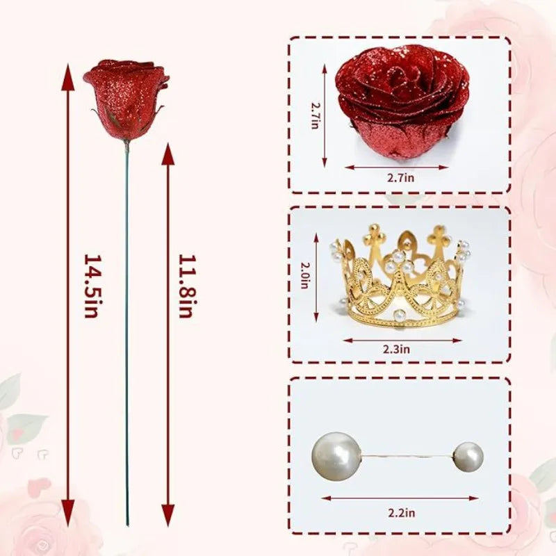 12/24PC Glitter Roses Artificial Flowers DIY Bouquet Everlasting Fake Flower for Wedding Anniversary Valentines Day Mothers Gift