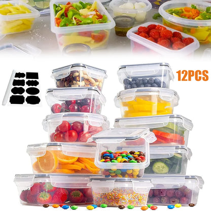 12pc Sealed refrigerator storage box with lid crisper Food Retain Freshness Transparent Storage Jar lunch box with lid