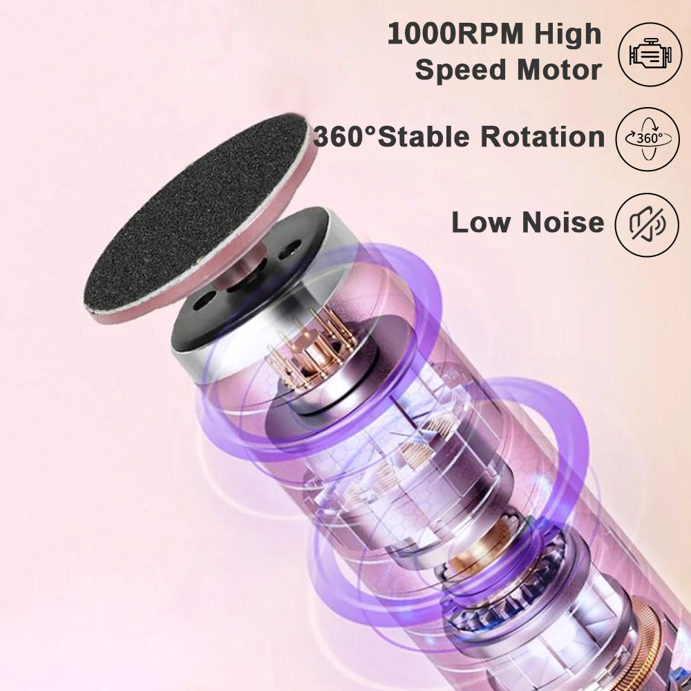 Electric Foot Callus Remover Nail Polisher 2-in-1 6-Speed Dual Grinding Heads Pedicure Tool for Smooth Heels Dead Skin Removal