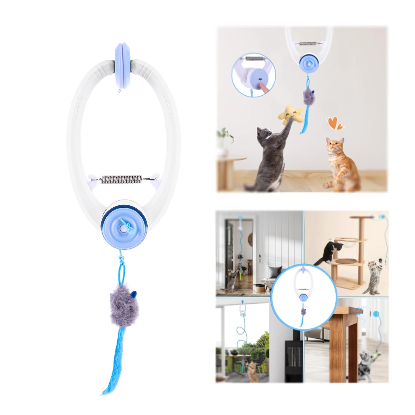 Door Hanging Automatic Retractable Kitten Toys Interactive Cat Teaser Retractable Toys with 3 Catnip Mice for Indoor Bored Cats