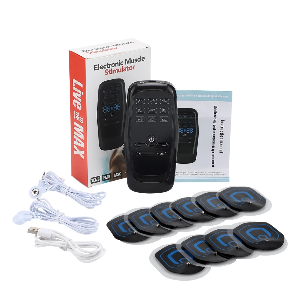 Electric Muscle Stimulator EMS & TENS Unit Pulse Massager for Back Neck Shoulder Knee Joints Full Body Relax 9 Modes 30 Gears