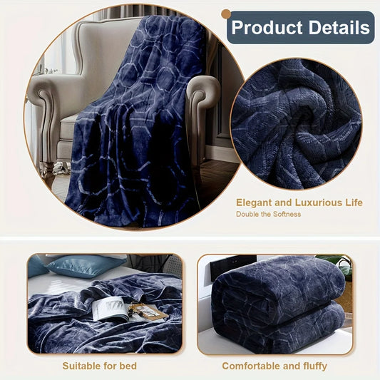 Luxurious Blue Flannel Throw Blanket - Ultra-Soft Cozy Winter Bedroom & Couch Cover,Good For Sleep,1KG,LARGE BLANKET 480GSM