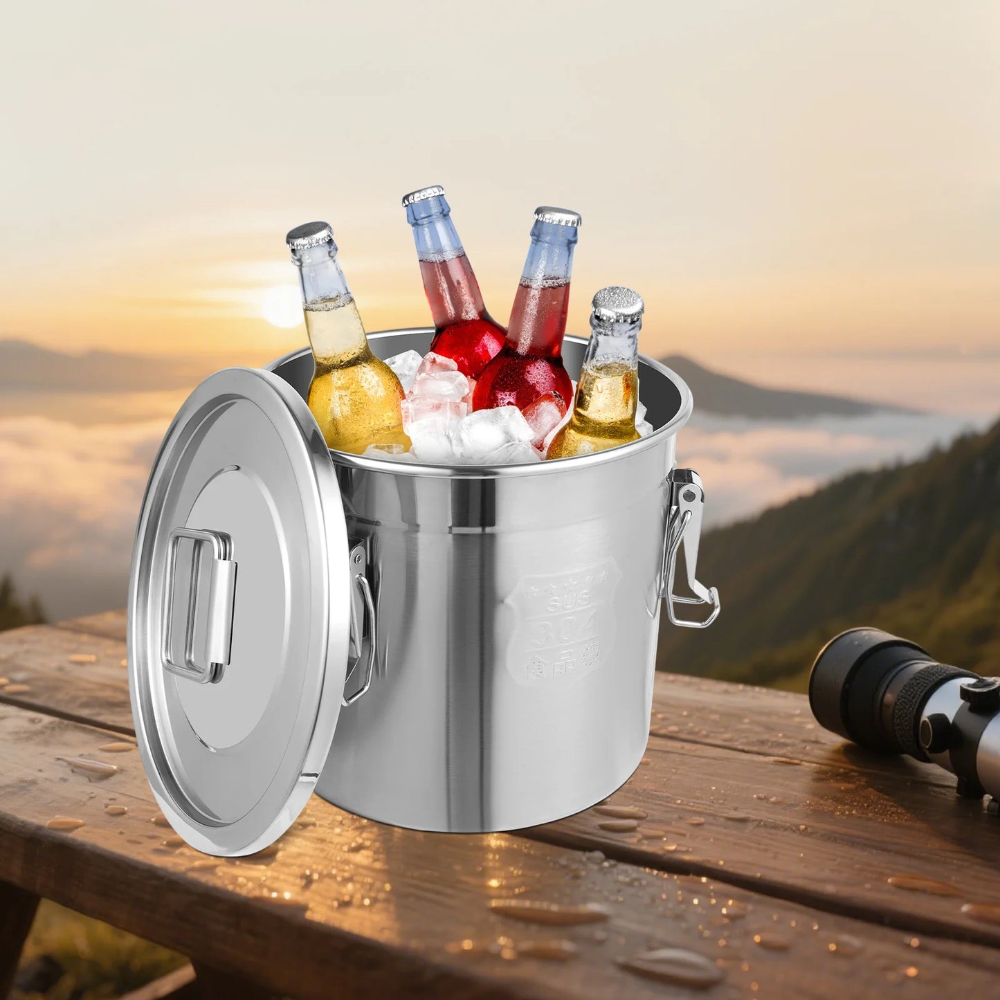 6L/12L Food Storage Bucket，Household Kitchen 304 Stainless Steel Bean Cereal Rice Container Airtight Canister Pail with Lid