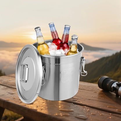 6L/12L Food Storage Bucket，Household Kitchen 304 Stainless Steel Bean Cereal Rice Container Airtight Canister Pail with Lid