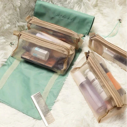 4-in-1 Detachable Makeup Bag Household Large Capacity Zipper Mesh Cosmetics Pouch Foldable Portable Travel Wash Storage Bags
